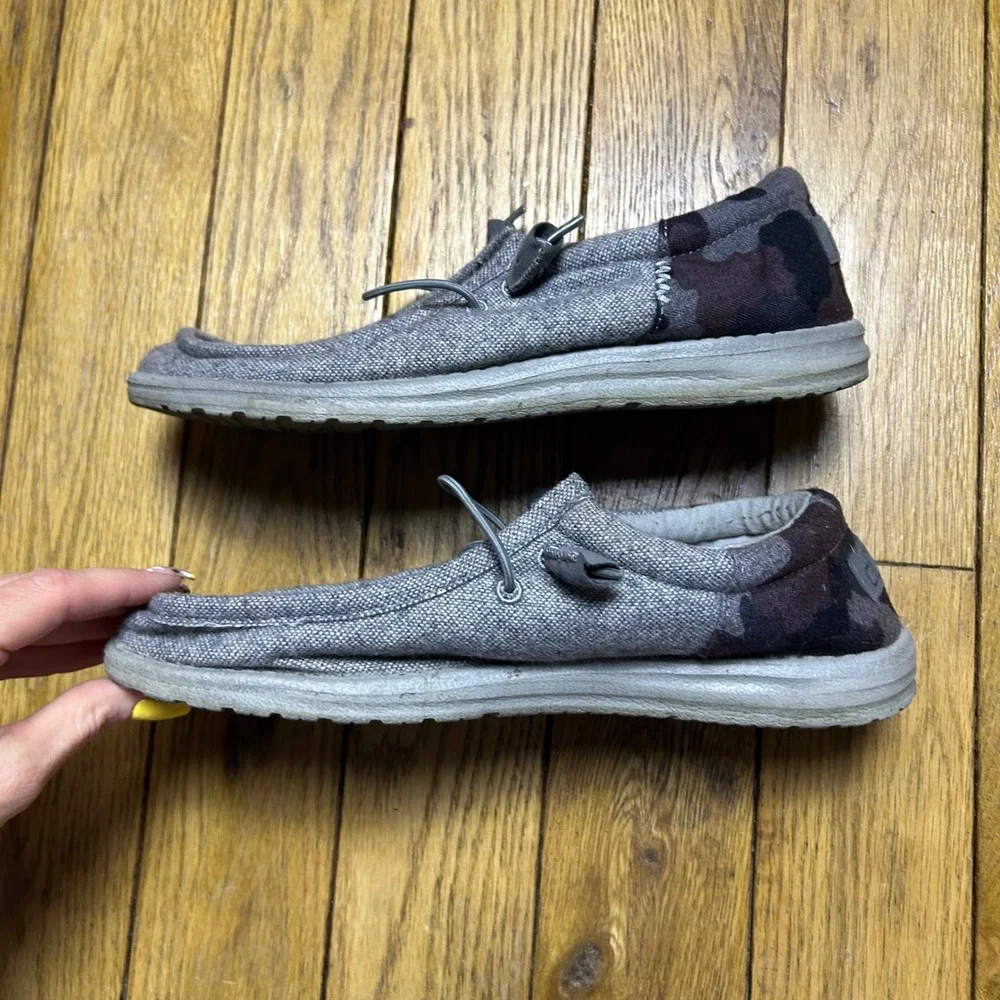 Hey Dude Wally Grey Marl Camo Heel Canvas Slip On Loafers Mens‎ Shoes